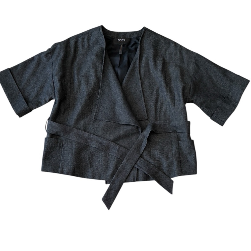 BCBG Paris Women’s Charcoal Gray Belted Short Sleeve Jacket Size 12